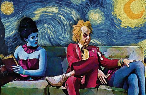 Beetlejuice Waiting Room, Starry Night Poster, Beetlejuice Party, Creepy Disney, Beetlejuice Lydia, Tim Burton Art, Fb Cover Photos, Beetlejuice Beetlejuice, Dark Artwork