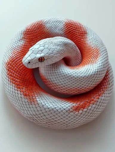 ↑↑↑ Larger size on website 🔸 A white and orange snake with red eyes is curled up in a tight coil on a plain white background. The Snake Sketch, Orange Snake, Snake Scales, Coiled Snake, Corn Snake, White And Orange, Red Eyes, Plain White, Snakes