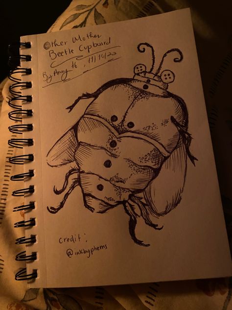 Button Drawing Art, Coraline Beetle Tattoo, Coraline Plants, Coraline Beetle, Coraline Drawing Ideas, Wybie Drawing, Coraline Art Drawings, Coraline Doll Drawing, Coraline Drawing Easy