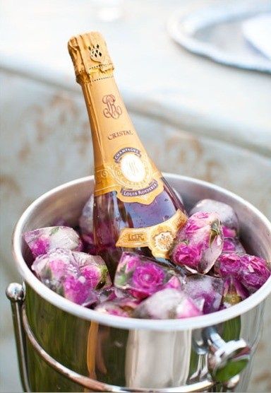 #Cocoscollections:   Champagne Bucket of Floral Ice Cubes Rose Ice Cubes, Flower Ice Cubes, Flower Ice, Bridesmaid Party, Ice Cubes, Pinot Noir, Cocktail Hour, Summer Party, Ice Cube