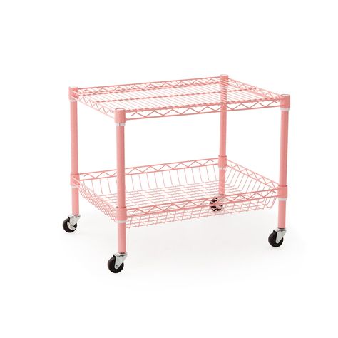 PRICES MAY VARY. Durable pink epoxy finish - versatile shelving to maximize space Wire Shelf and Storage Basket hold cooking supplies and kitchen essentials as well as your compact mini fridge - shelving adjustable in 1 Inch increments No tools required for assembly - Locking Caster Wheels for easy movement Frame minimizes dust and allows venting for electronics Overall Dimensions: 24"W x 18"D x 17"H (without casters) If you live in a college dorm room or small apartment, or even a home that's s Girls College Apartment, Dorm Kitchen Essentials, Fridge Stand, Dorm Planning, Mini Fridge Stand, Dorm Wishlist, Dorm Room Furniture, Pink Dorm Rooms, Room Wishlist