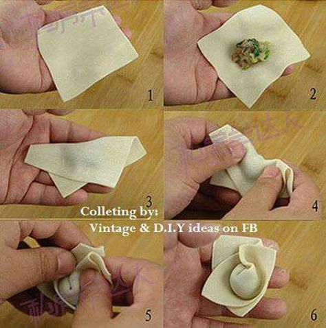 . Dumpling Folding Techniques, Dumpling Folding, Folding Techniques, Wontons, Vintage Diy, Napkin Rings, Tableware, Square, For Sale