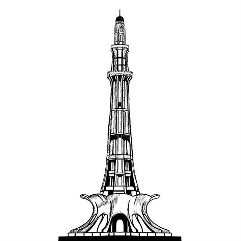 Minar e Pakistan Minar E Pakistan Sketch, Minar E Pakistan Drawing, Lace Saree Designs, Illustration Architecture, Vintage Logos, Clip Board, Lace Saree, African Fashion Skirts, Fashion Skirts