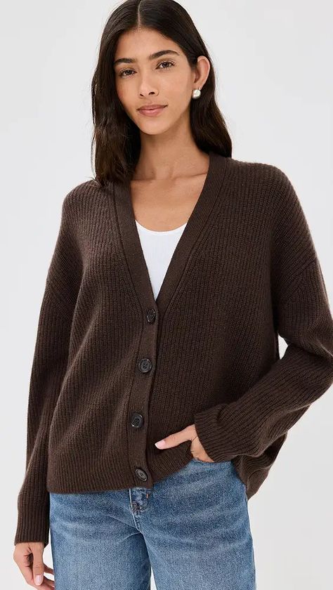 Women's Caroline's Closet | Shopbop Knit V Neck, Cocoon Cardigan, Jenni Kayne, China Fashion, Button Placket, Sweater Outfits, Ribbed Knit, Knitted Sweaters, Fabric Weights