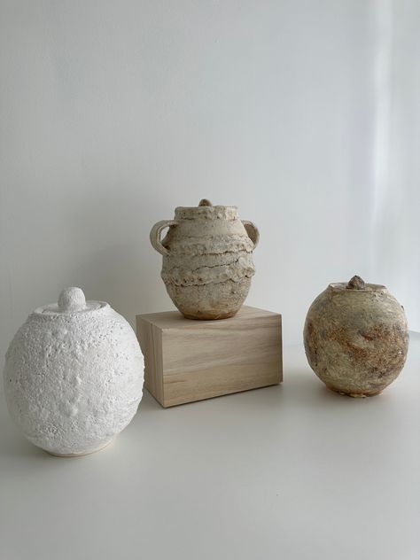 Small Lidded Moon Jar Ceramic Jars With Lids, Ceramic Moon, Moon Jar, Jars With Lids, Bamboo Plates, Organic Forms, Ceramic Ideas, Unique Vases, Tropical Party