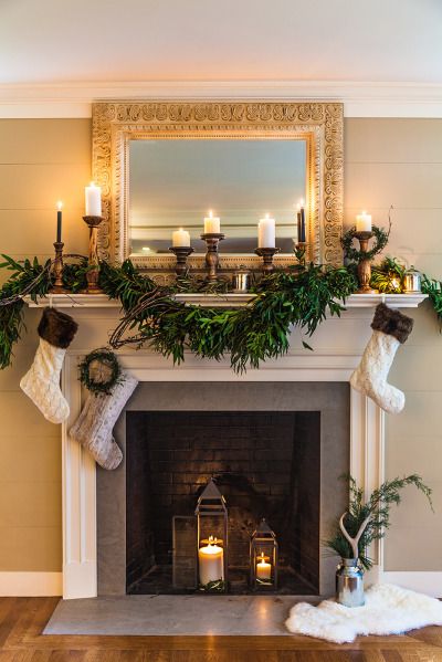 We're getting holiday ready with Pier 1 Imports: http://www.stylemepretty.com/living/2014/11/19/deck-the-mantel-with-pier-1-imports/ Diy Christmas Fireplace, Christmas Fireplace Mantels, Holiday Mantel Decor, Candles In Fireplace, Holiday Mantel, Christmas Mantle Decor, Fireplace Mantel Decor, Christmas Fireplace Decor, Christmas Mantel Decorations