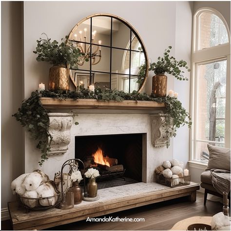 30+ Spring Mantel Decor Ideas To Herald Warmth In Your Home - Amanda Katherine Farmhouse Decor For Fireplace Mantle, Bedroom Mantle Decor With Tv, Picture Frames Above Fireplace, Mantel Decorating Ideas Tall Ceiling, Mirrors Above Fireplace Ideas, Mirror Over Stone Fireplace, Above The Mantel Ideas, Lamps For Fireplace Mantle, Fireplace Unused Ideas