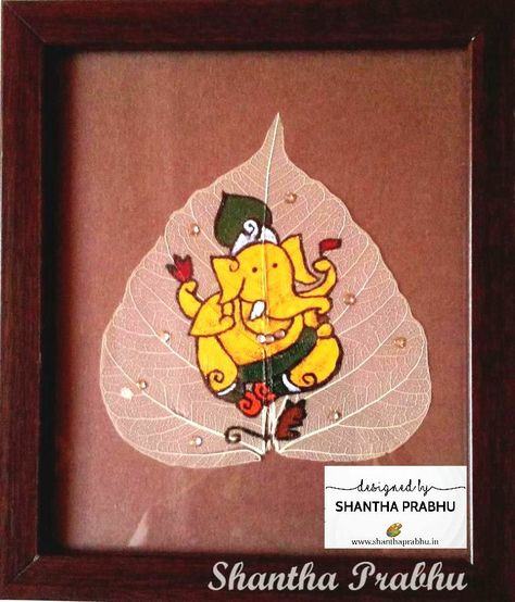 Ganapathi painted on dry Peepal Leaf Peepal Leaf, Lisa Simpson, Indian Art, Fictional Characters, Art