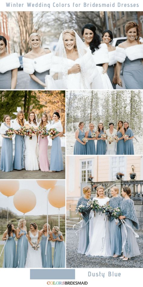 Top 10 winter wedding colors for bridesmaid dresses -No.6 Dusty Blue  #colsbm #bridesmaids #weddings #weddingideas #winterwedding b407 Dusty Blue Winter Bridesmaid Dresses, Colors For Bridesmaid Dresses, Winter Bridesmaid, Maroon Bridesmaid, Winter Wedding Bridesmaids, Maroon Bridesmaid Dresses, Xmas Wedding, Winter Bridesmaids, Silver Bridesmaid Dresses