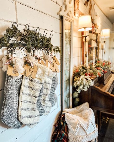 Stocking With No Fireplace, Stockings Not On Fireplace, Ideas For Hanging Stockings, Where To Hang Christmas Stockings Ideas, Stocking Without Fireplace, Stocking Placement No Fireplace, Stockings No Fireplace Ideas, Stocking Ideas With No Fireplace, Hanging Christmas Stockings No Fireplace