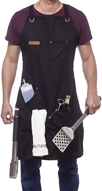 ARAWAK BRAVE Professional Cooking Apron Chef Designed for Kitchen BBQ Grill / 10 OZ Black Cotton for Women and Men Bib Adjustable/Towel Loop + Quick Release Buckle + Tool Pockets + Headphones Loop Jean Apron, Branded Aprons, Diy Apron, Chef Tools, Professional Cooking, Man Cooking, Grill Apron, Work Aprons, Bbq Apron