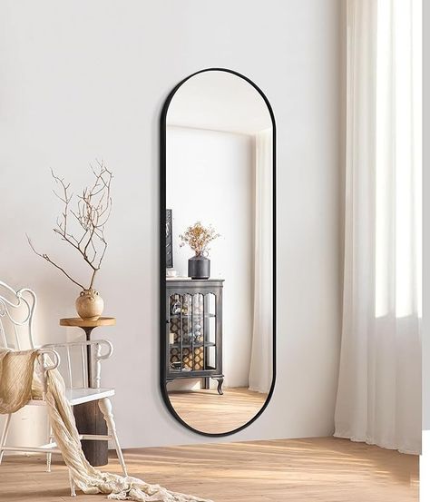 Amazon.com: Niccy Oval Full Length Mirror, 65"x22" Wall-Mounted Floor Mirror with Exquisite Metal Frame, HD Shatter-Proof Silver Mirror Decorative Vanity Mirror for Bedroom Living Room Cloakroom, Black : Home & Kitchen Wall Mounted Mirror Bedrooms, Long Mirror In Bedroom On Wall, Full Length Mirror Bedroom, Wall Mirror Ideas Bedroom, Long Mirror In Bedroom, Full Length Mirror Decor Ideas, Dressing Mirror Designs, Dressing Room Mirror, Mirror Decor Ideas