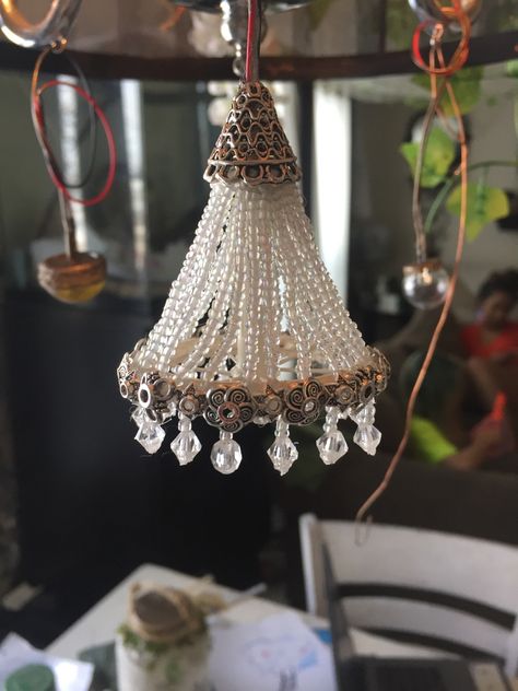 Dollhouse Chandelier Tutorial, How To Make A Dollhouse Chandelier, Dollhouse Ceiling Light Diy, Doll House Chandelier Diy, Miniature Chandelier Diy, Diy Dollhouse Chandelier, Diy Mini Chandelier, Dollhouse Lighting Diy, Miniature Lampshade