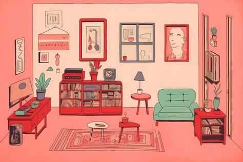 Download free image of Cartoon drawing room architecture. AI generated Image by rawpixel. by Aum about 1950s, printing and framing, coffee illustration on table, carpet, and architecture 12411517 Room Interior Illustration, Vintage Room Illustration, Living Room Drawing Illustration, Living Room Illustration Cartoon, Anime Rooms Illustration, Living Room Drawing, Living Room Illustration, Room Architecture, Room Drawing