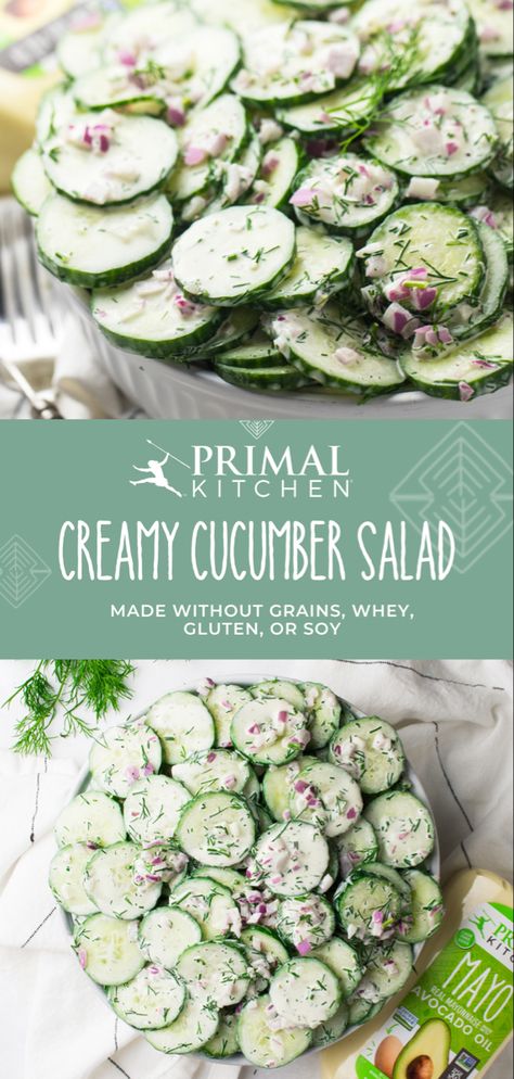 This cool and refreshing cucumber salad recipe is the perfect, easy side dish or appetizer this summer. Whip it together with our new Squeeze Mayo with Avocado Oil for creamy texture and delicious flavor! Get 20% off your entire online order with code: PKPIN Recipes Healthy Lunch, Salad Recipes Healthy, Salad Recipes Healthy Lunch, Cucumber Salad Recipe, Creamy Cucumber Salad, Whip It, Easy Side Dish, Cucumber Recipes, Health Dinner