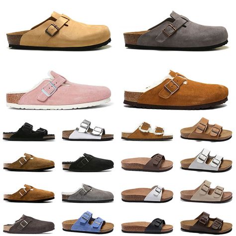 mens women birkin boston clogs slippers platform flat suede sneakers luxurys brand clog sandals slide black white triple pink designer sliders loafers shoes Slippers Platform, Boston Clogs, Platform Flats, Clog Slippers, Trainers Fashion, Clog Sandals, Vintage Suede, Loafers Shoes, Leather Trainers