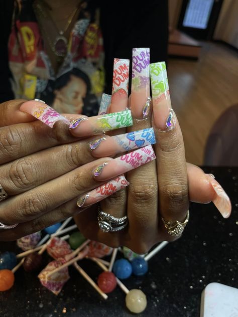 NO Caller ID - Dum Dum gimme gum gum 👅🍭 Punk Nails, Drip Nails, Colored Acrylic Nails, Dope Nail Designs, Long Acrylic Nails Coffin, Nail Products, Acrylic Nails Coffin Pink, Unique Acrylic Nails, Acrylic Nails Coffin Short