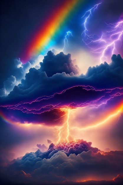 Cielo colorato con arcobaleno e tuoni | Premium Photo #Freepik #photo #arcobaleno #temporale #lightning-bolt Icona Ios, Landscape Pictures, Lightning Bolt, Premium Photo, Landscape Art, Aesthetic Wallpapers, Art Ideas, Ios, Jesus