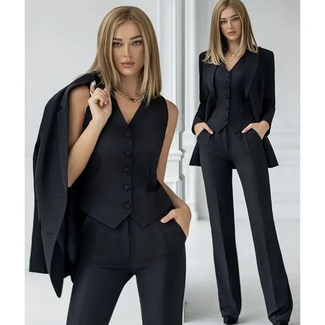 2023 Red Fashion Women 3 Pieces Suits Blazer Suits Ladies Office Jacket Formal Business Workwear Business Outfits Women, Woman Suit Fashion, Pantsuits For Women, Elegante Casual, Classy Work Outfits, Stylish Work Outfits, Professional Attire, Looks Chic, Work Outfits Women