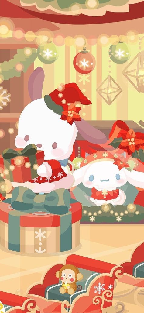 Walpaper Hello Kitty Christmas, Sanrio November Wallpaper, Cute Christmas Wallpaper Sanrio, Cinnamon Roll Christmas Wallpaper, Sanrio Xmas Wallpaper, Christmas Cinnamoroll Wallpaper, Cinamoroll Christmas Wallpaper, Cinnamoroll Wallpaper Christmas, Sanrio Holiday Wallpaper