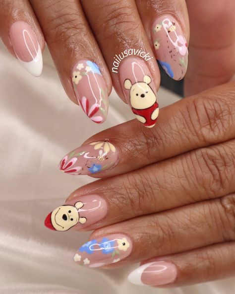 Pooh bear🧸🍯 . . #nails #nailusa #nailart #naildesign #nailsofInstagram #naildesigns #nailsoftheday #naildesignsideas #acrylic #acrylicnails #raleigh #durham #raleighnails #trend #trendynails #nailinspo #springnails #summernails #funnails #colorfulnails #raleighnailtech #winniethepooh #winniethepoohnails #disneynails #disney Pooh Bear Nails, Pooh Nails, Coffen Nails, Bear Nails, Winnie The Pooh Christmas, Nails For Kids, Disney Nails, Pooh Bear, Best Acrylic Nails