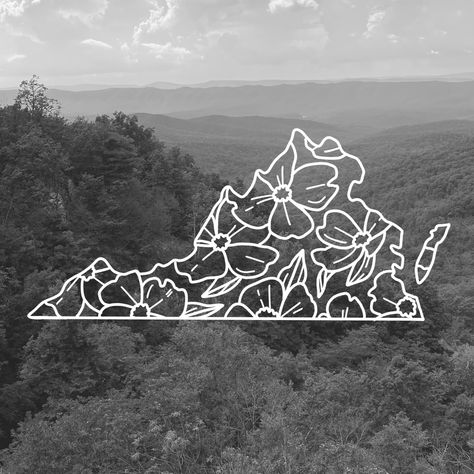 Dogwood Virginia line drawing graphic design map outline state silhouette West Virginia Tattoo Ideas, Virginia Tattoo Ideas, Georgia Outline Tattoo, Vermont Outline Tattoo, West Virginia Tattoo, Virginia Tattoo, Dogwood Tattoo, State Of Texas Outline, Virginia State Outline