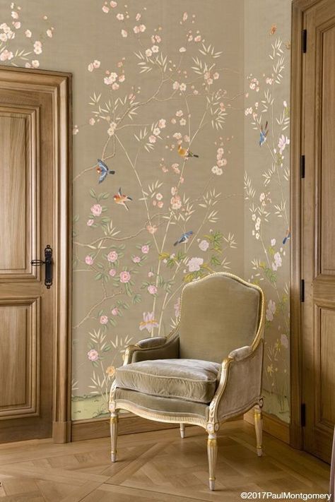 Bedroom Wallpaper Design, Wallpaper Design Ideas, Bedroom Wallpaper, Diy Bedroom, Chinoiserie Wallpaper, Wallpaper Bedroom, Wallpaper Design, Flowering Trees, Elegant Homes