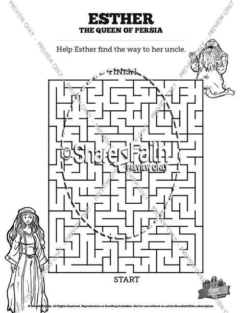 Queen Esther Bible Mazes Sunday School Crossword, Queen Esther Bible, King Xerxes, Bible Mazes, People Craft, Esther Bible, Story Of Esther, Closing Prayer, Sunday School Curriculum