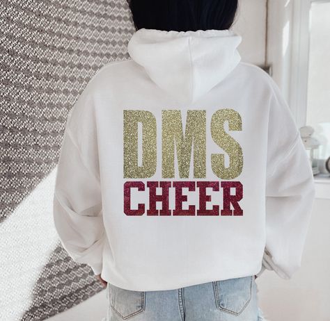 Cheer Team Hoodie Ideas, Cheer Hoodie Design, Cheer Zip Up Jackets, Dance Team Sweatshirts, Dance Team Jackets Designs, Highschool Designs, Cheer Sweatshirts Design, Cheer Swag, Cheer Warm Ups