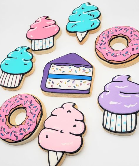 Elegant Cookies Decorated, Funny Royal Icing Cookies, Cookie Sets Decorated, Pop Art Cookies, Cartoon Cookies Decorated, Candy Theme Cookies Decorated, 90s Decorated Cookies, Comic Cookies, Pancake Decorated Cookies