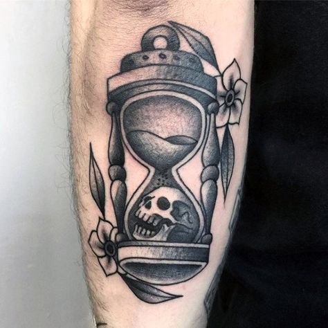 Gentleman With Outer Forearm Shaded Traditional Hourglass Tattoo Pinterest Tatoos, Traditional Hourglass Tattoo, Flash Art Tattoos, Memento Mori Tattoo, Hourglass Tattoo, Creative Tattoo, Disney Tattoo, Tattoo Designs For Men, Arm Sleeve Tattoos