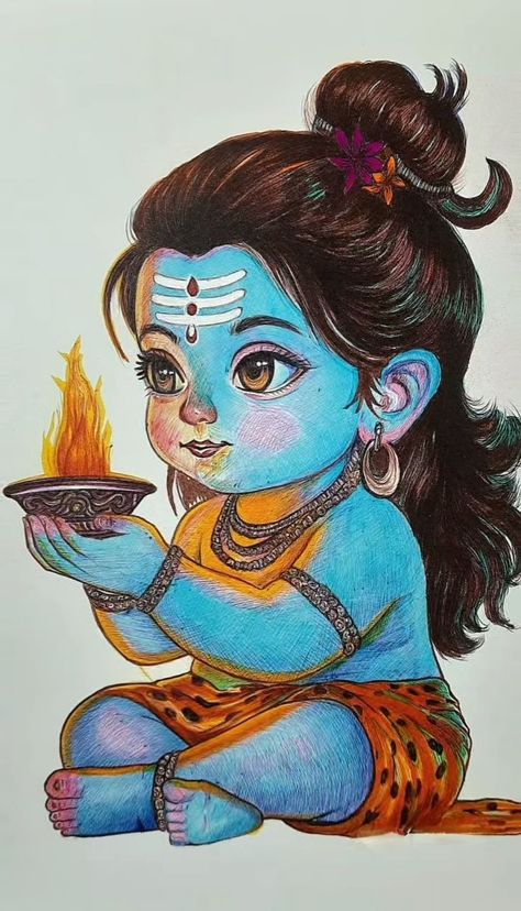 Cartoon God Images, Drawing Lord Krishna, Krishna Painting For Kids, Drawing Ideas Easy Of God, Krishna Painting Easy For Kids, Drawing Of God Shiva, God Ram Drawing, Mahadev Drawing Sketch, Cute Mahadev Drawing