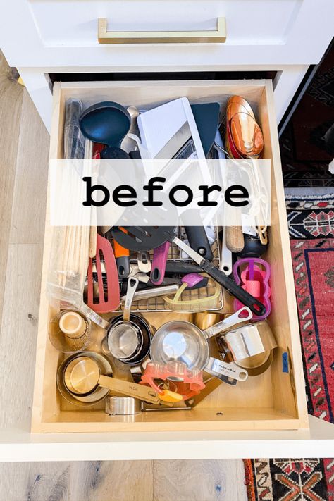 How To Organize Small Kitchen Drawers, Kitchen Tool Organizer, How To Organize Kitchen Drawers Ideas, Everything Drawer Organization, Organize Kitchen Tools, How To Organize Kitchen Utensil Drawer, Deep Drawer Organization Kitchen Utensils, How To Organize Utensil Drawer, Kitchen Tools Organization Ideas