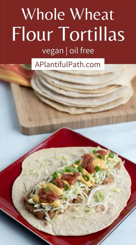 Easy Healthy Tortilla Recipe, Wfpb Bread, Plantiful Kiki, Vegan Freezer Meals, Wheat Flour Tortillas, Nutritarian Recipes, Vegan Taco Salad, Vegan Breads, Vegan Bread Recipe