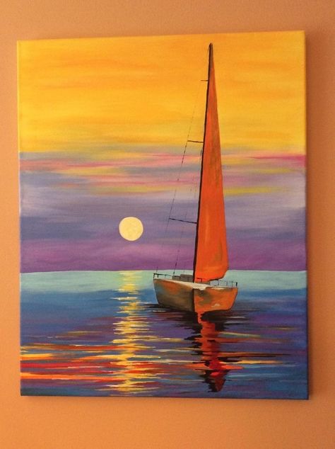 Boat Painting Acrylic, Living Room Canvas Painting, Painting On Canvas For Beginners, Canvas Painting Ideas For Beginners, Canvas Painting For Beginners, Modern Canvas Painting, Sailing Art, Black Canvas Paintings, Painting Ideas For Beginners