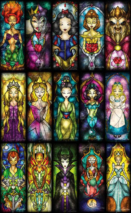 Disney stained glass art -- would be great for a playroom window Disney Stained Glass, Princesas Disney Anime, Wallpaper Disney, Karakter Disney, Film Disney, Art Disney, Pinturas Disney, Evil Queen, Disney Films