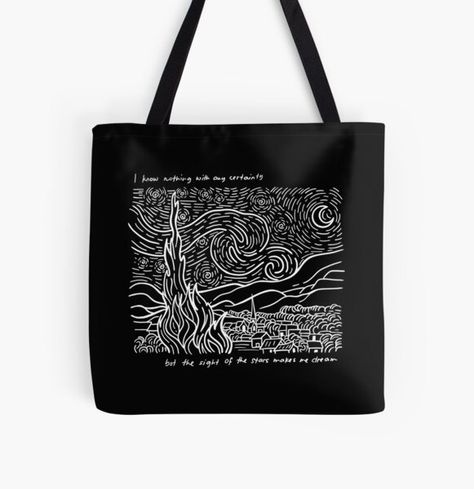 Vincent Van Gogh Starry Night Line Art Design Black and White • Millions of unique designs by independent artists. Find your thing. Starry Night Line Art, Black Tote Bag Design Ideas, Black Tote Bag Design, Vincent Van Gogh Starry Night, White Tote Bag, Line Art Design, Art Tote Bag, Starry Night Van Gogh, White Tote