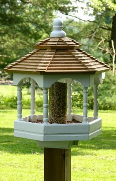 Bird Feeders | Kestrel Shutters Doors. Think I have found my replacement bird feeder. yeah! Bird Feeders For Kids To Make, Gazebo Bird Feeder, Wooden Bird Feeders, Homemade Bird Houses, Homemade Bird Feeders, Bird House Feeder, Wooden Bird Houses, Bird House Kits, Diy Bird Feeder