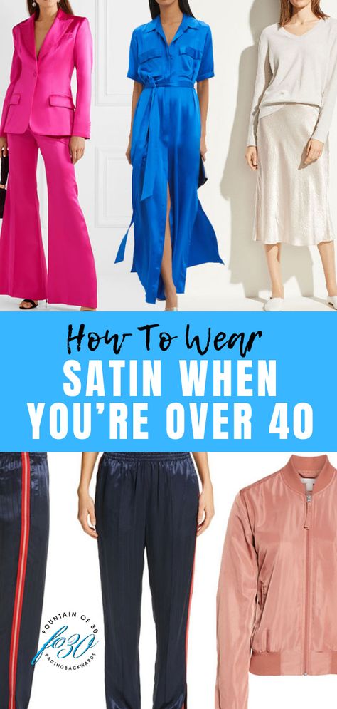 How to wear satin when you're over 40, or maybe just not confident about your body. Satin can be flattering if worn right. #style #fashion #experttips #fashiontips #howto #over40 #fountainof30 Boho Fashion Over 40, Pinto Bean, 40 Fashion Women, Satin Fashion, 40 Fashion, Fashion For Women Over 40, Satin Pants, Shirt Dress Style, Plus Size Fashion For Women