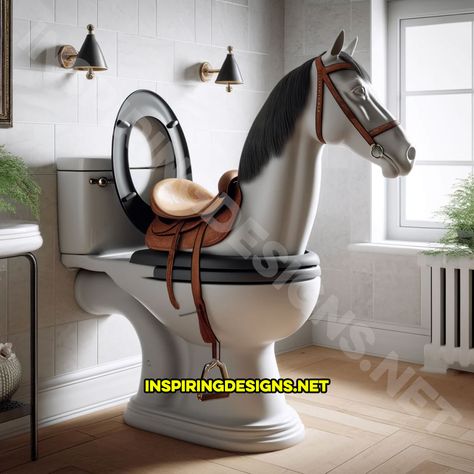 These Horse Toilets Are Trotting into Trendy Farmhouse Bathrooms Everywhere Unusual Toilets, Crazy Bathrooms, Mounting A Horse, Crazy Furniture, Farmhouse Bathrooms, Trendy Farmhouse, Crazy Houses, Horses Theme, Majestic Horse