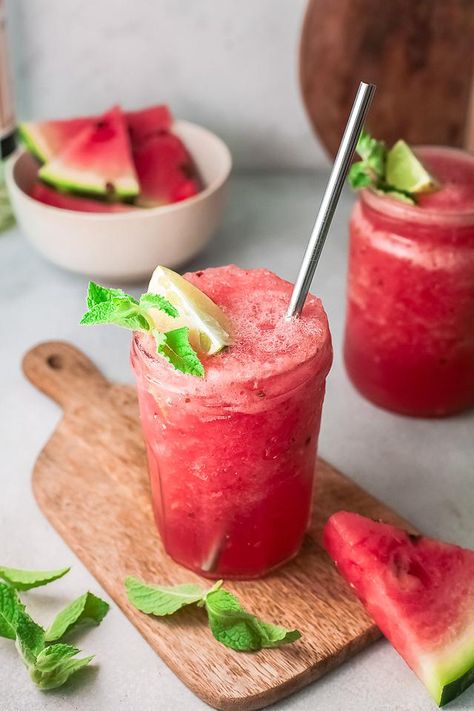 image of a watermelon slushie Red Wine Slushie, Frozen Watermelon Cocktail, Watermelon Slushies, Watermelon Wine Slushie, Watermelon Cocktail Recipes, Watermelon Slushie, Wine Slush, Watermelon Cocktail, Wine Slushie