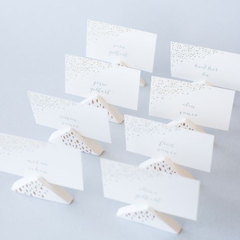 DIY Wedding: Air-Dry Clay Place-Card Holders | Julep Card Holder Diy, Diy Place Cards, Clay Decor, Tie The Knot Wedding, Concrete Ideas, Diy Air Dry Clay, Name Card Holder, Card Display, Unique Table