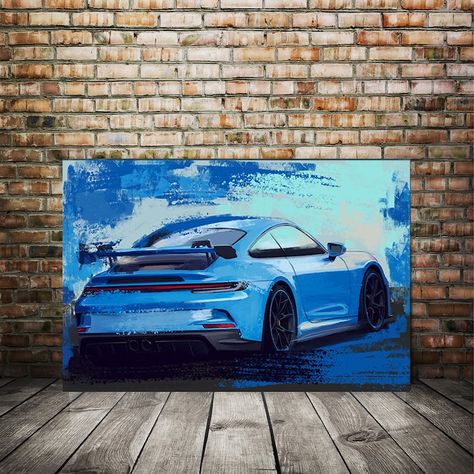 Porsche GT3 Blue Art. Automotive Painting Race Car Artwork - Etsy Norway Porsche Painting Canvas, Porsche Gt3 992, Car Painting Canvas, Porsche Painting, Cars Artwork, Husband Gift Ideas, Porsche Art, Blue Porsche, Sketch Wall