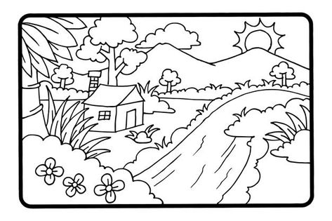 Vector Mountain, Coloring Pages Nature, Garden Coloring Pages, Colorful Borders Design, Mountain Drawing, Office Word, Motif Batik, Purple Sunset, Detailed Coloring Pages