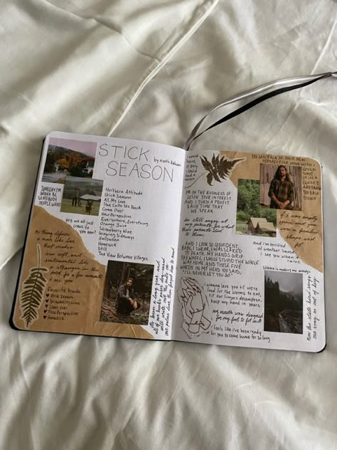 stick season noah kahan album journal page Album Journal Page, Favorites Journal, Stick Season Noah Kahan, Journal Aesthetic Ideas, Dairy Notes, The View Between Villages, Noah Kahan Lyrics, Scrapbook Sample, Commonplace Notebook