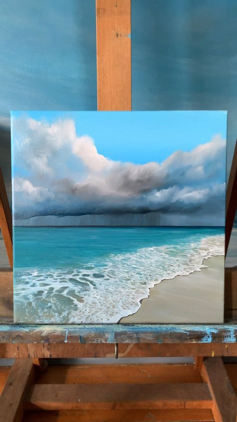 Realistic Ocean Painting, Ocean Island Painting, Realistic Beach Painting, Bob Ross Ocean Painting, Tropical Beach Painting, Island Painting, Ocean Oil Painting, Catalina Island Painting, Painting Scenery