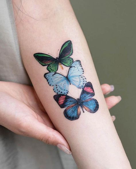 77 Gorgeous Forearm Tattoos For Women with Meaning Least Painful Tattoo, Forearm Tattoos For Women, Realistic Butterfly Tattoo, Butterfly Tattoo Ideas, Blue Butterfly Tattoo, Small Butterfly Tattoo, Small Forearm Tattoos, Skeleton Hand Tattoo, Forearm Tattoo Women