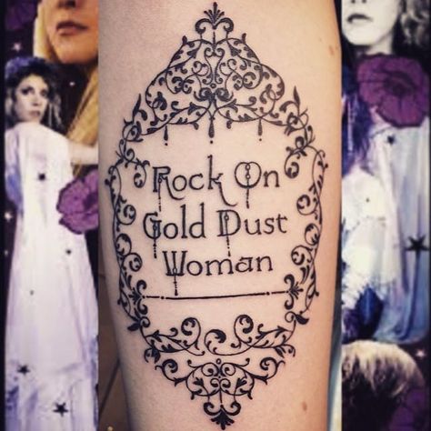 Rock On Gold Dust Woman Tattoo, Stevie Nicks Lyrics, Rock On Gold Dust Woman, Amber Tattoo, Gold Dust Woman, Lyrics Tattoo, Woman Tattoo, Spooky Tattoos, Tattoo Font