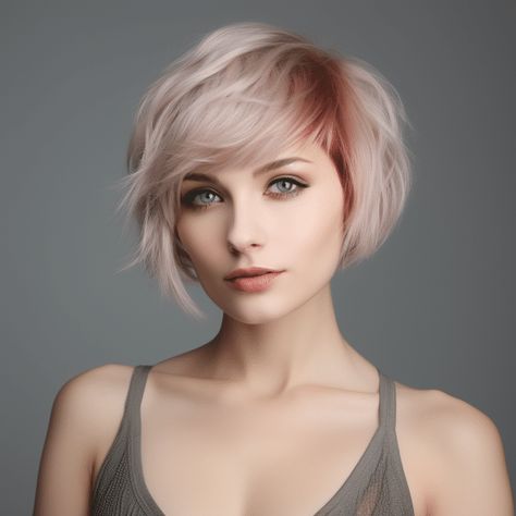 Microbob Haircuts, Bixie Straight Hair, Bixie Colour Haircut, Bob With Lots Of Layers, Bixie Colour Hair Colors 2023, Mum Haircut, Bixby Haircut, Short Asymmetrical Haircut, Bixie Haircut