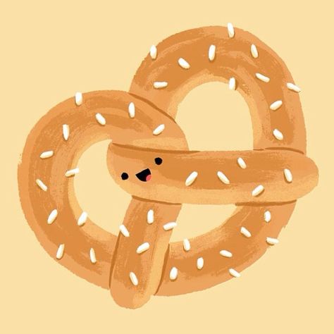 CUTE PRETZEL! Pretzel Drawing, Snack Illustration, Midnight Snack, Diy Christmas Ornaments Easy, Abstract Face Art, Cute Small Tattoos, Cute Food Drawings, Soft Pretzels, Chalk Drawings